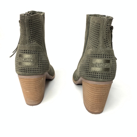 Toms MAJORCA Olive Suede Side Zip Ankle Boot Open - Picture 4 of 8